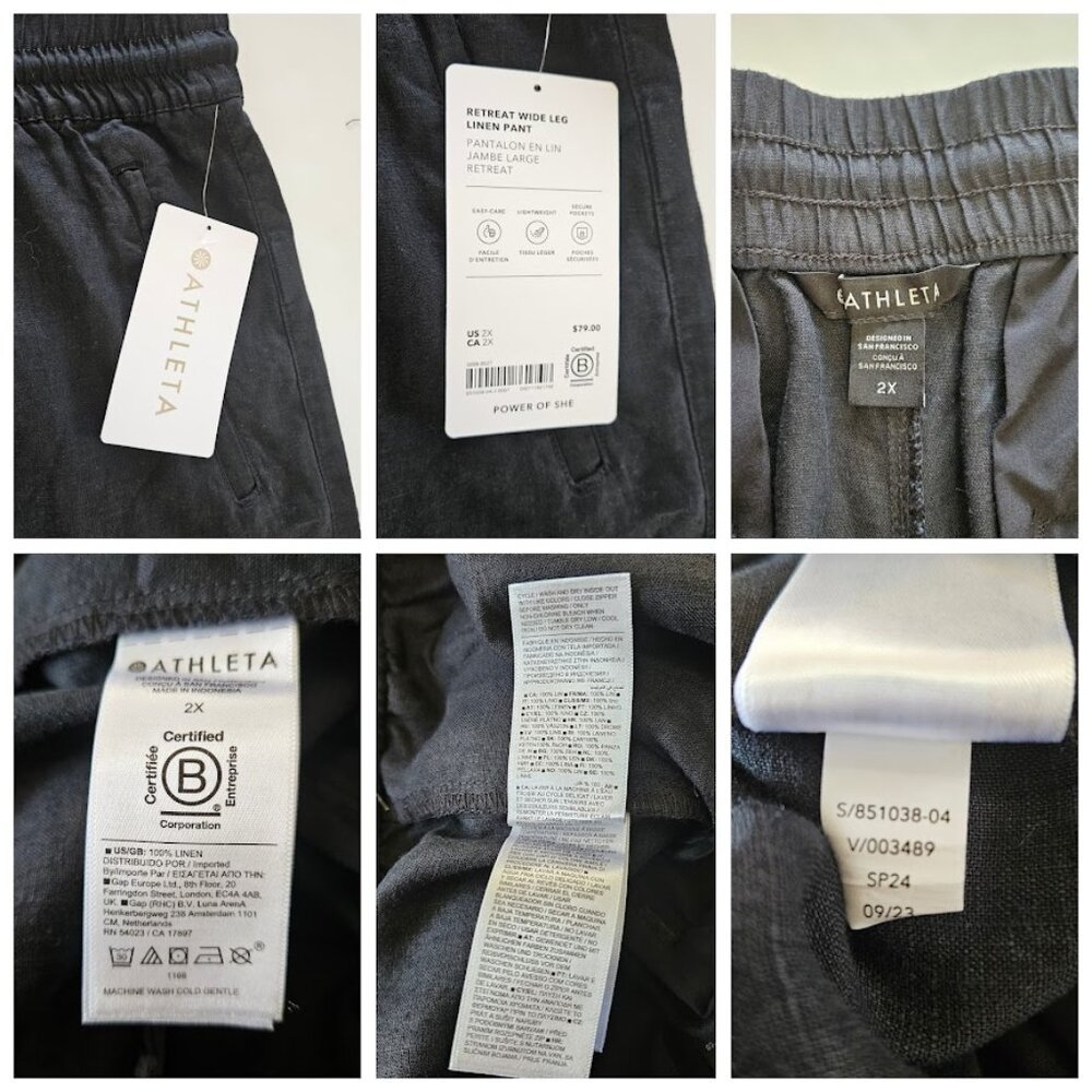 NWT Athleta Retreat Linen High Rise Wide Leg Pant Black 2X - Picture 9 of 12
